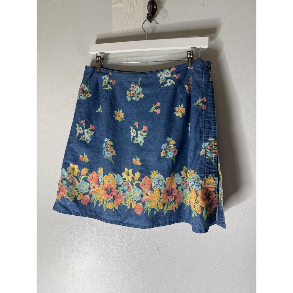 Liz Claiborne lizwear denim floral skirt size 14P 90s
